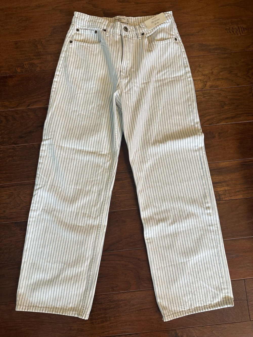Striped White & Blue Loose Jeans